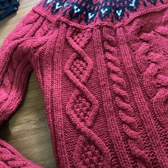 Vintage Red Cable Knit Fair Isle Turtleneck Sweater M - Picture 7 of 7